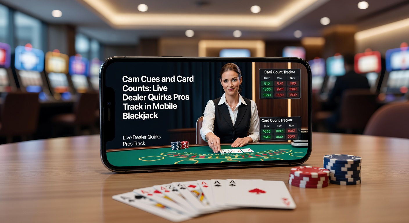 Live-Dealer am Blackjack-Tisch mit Kamera-Fokus auf Karten und Chips, typisch für mobile Streams