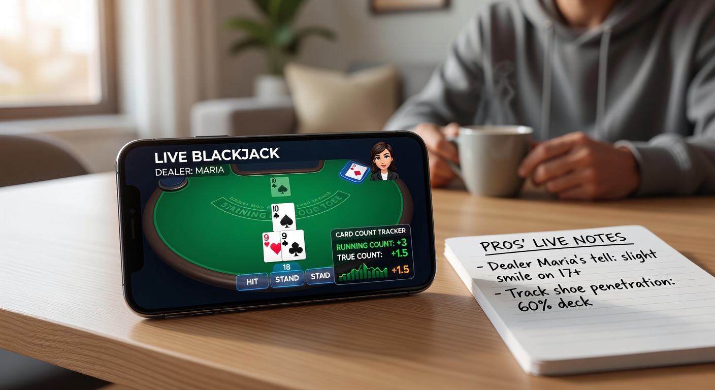 Nahaufnahme eines Live-Dealers beim Kartengeben mit sichtbaren Chip-Bewegungen und Kamera-Winkel in Mobile-Blackjack