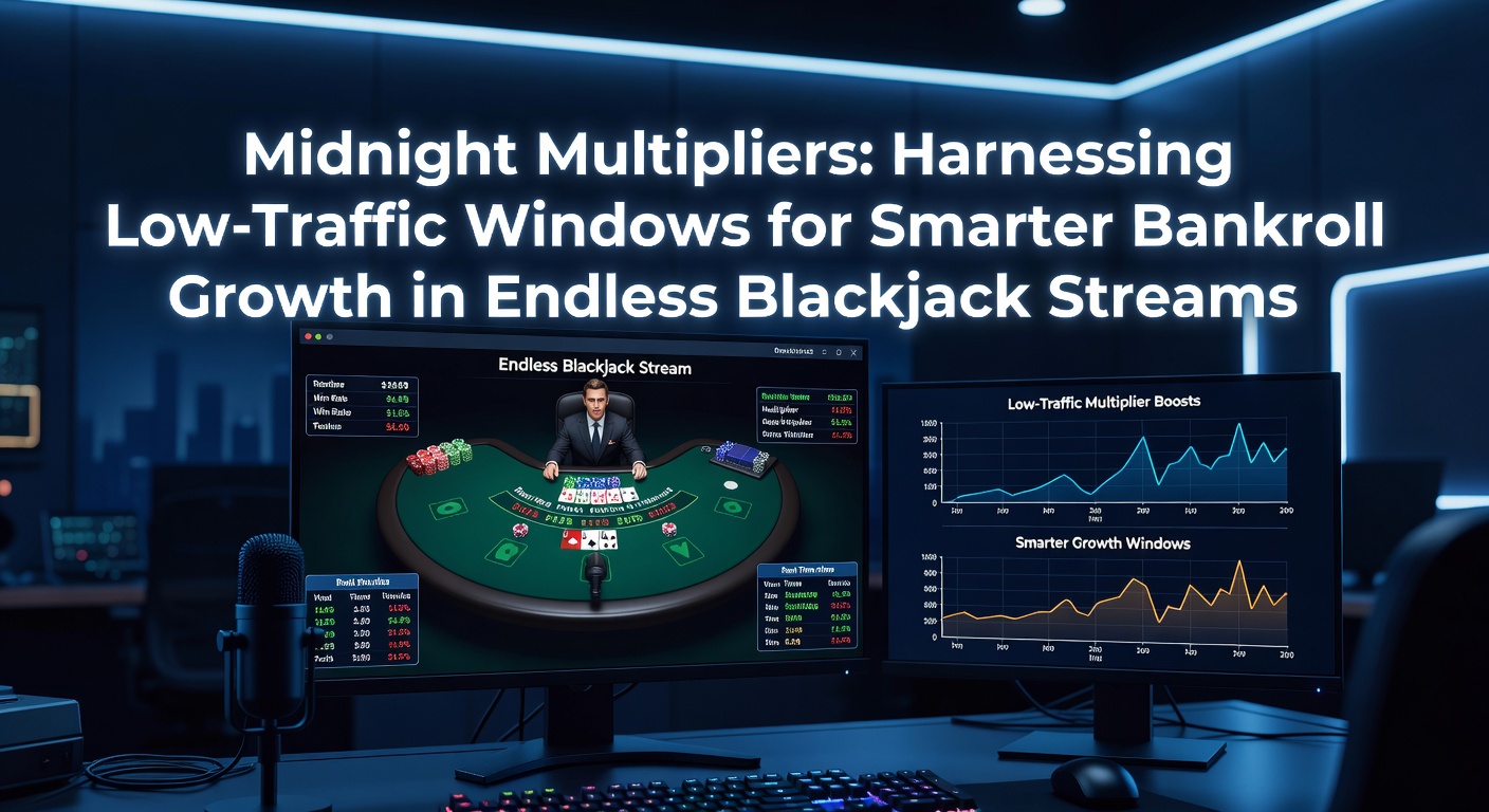 Grafik zeigt ruhige Mitternachtsstunden in einem Online-Blackjack-Stream mit wachsendem Bankroll-Diagramm und niedrigen Spielerzahlen